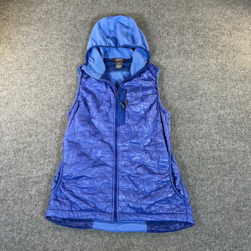 Outdoor Research Deviator Hooded Vest Womens Small Blue Purple Hybrid 253977